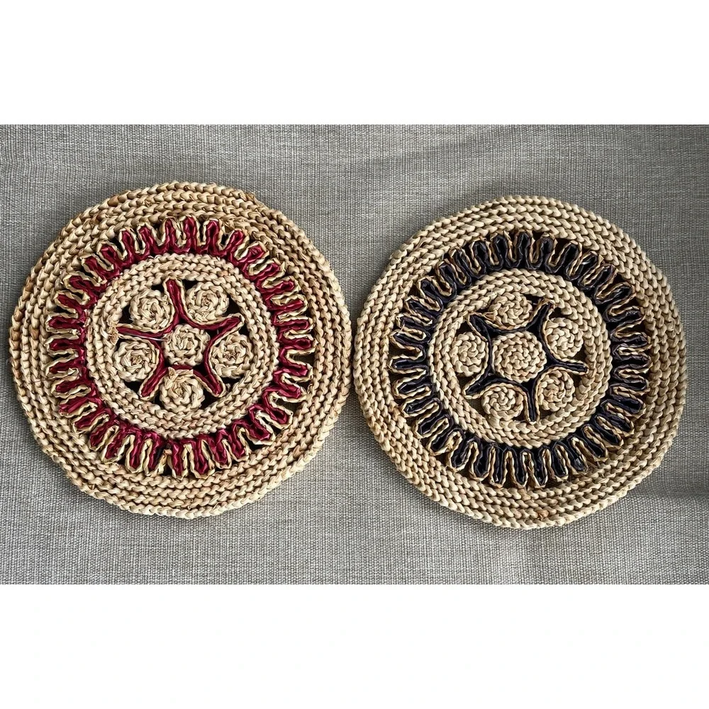 VINTAGE Wicker Straw Trivet Hot Pad Woven Rattan Raffia Boho Set Of 2